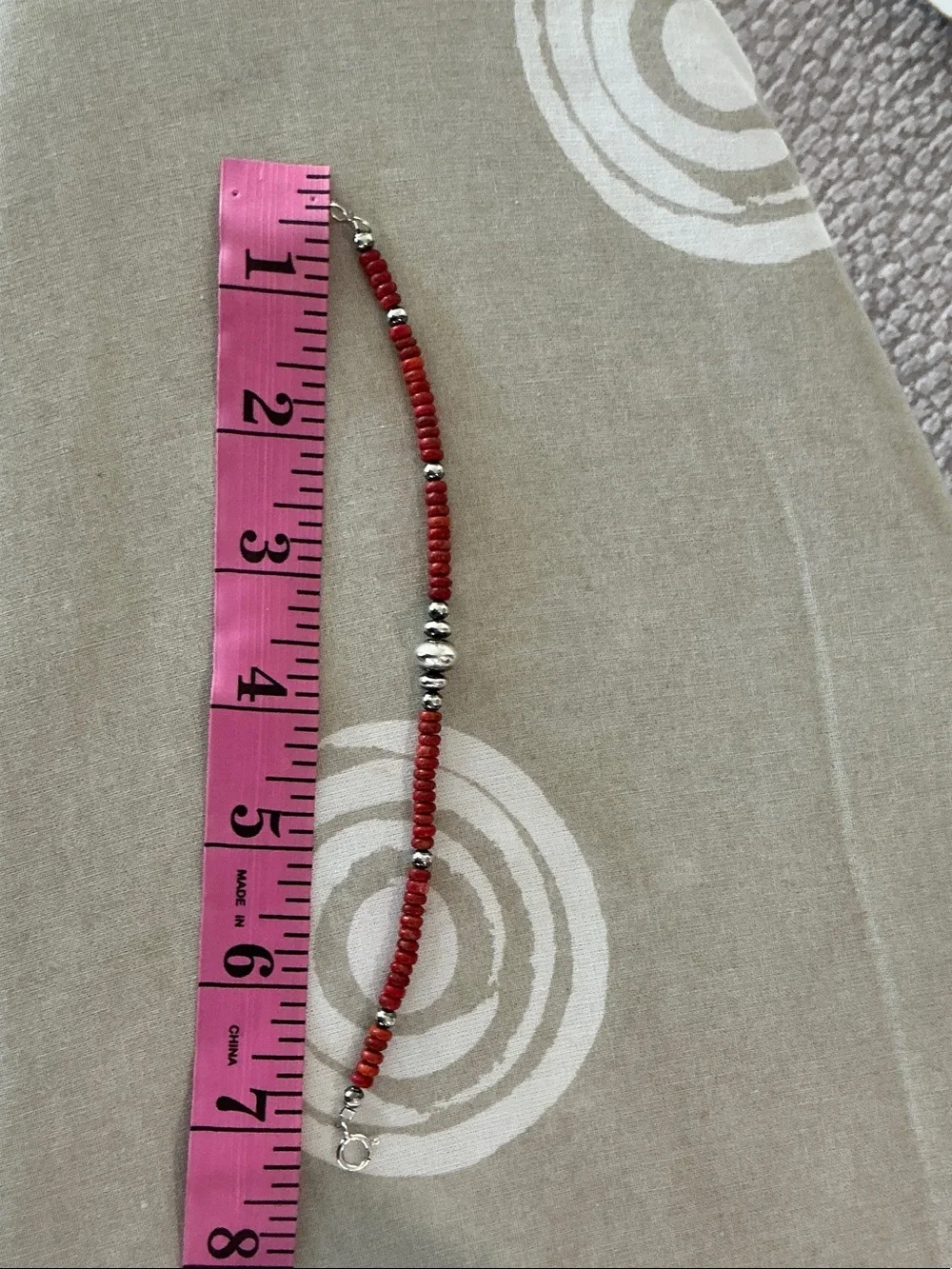 Red Coral Beaded Women’s Bracelet with Silver Accents